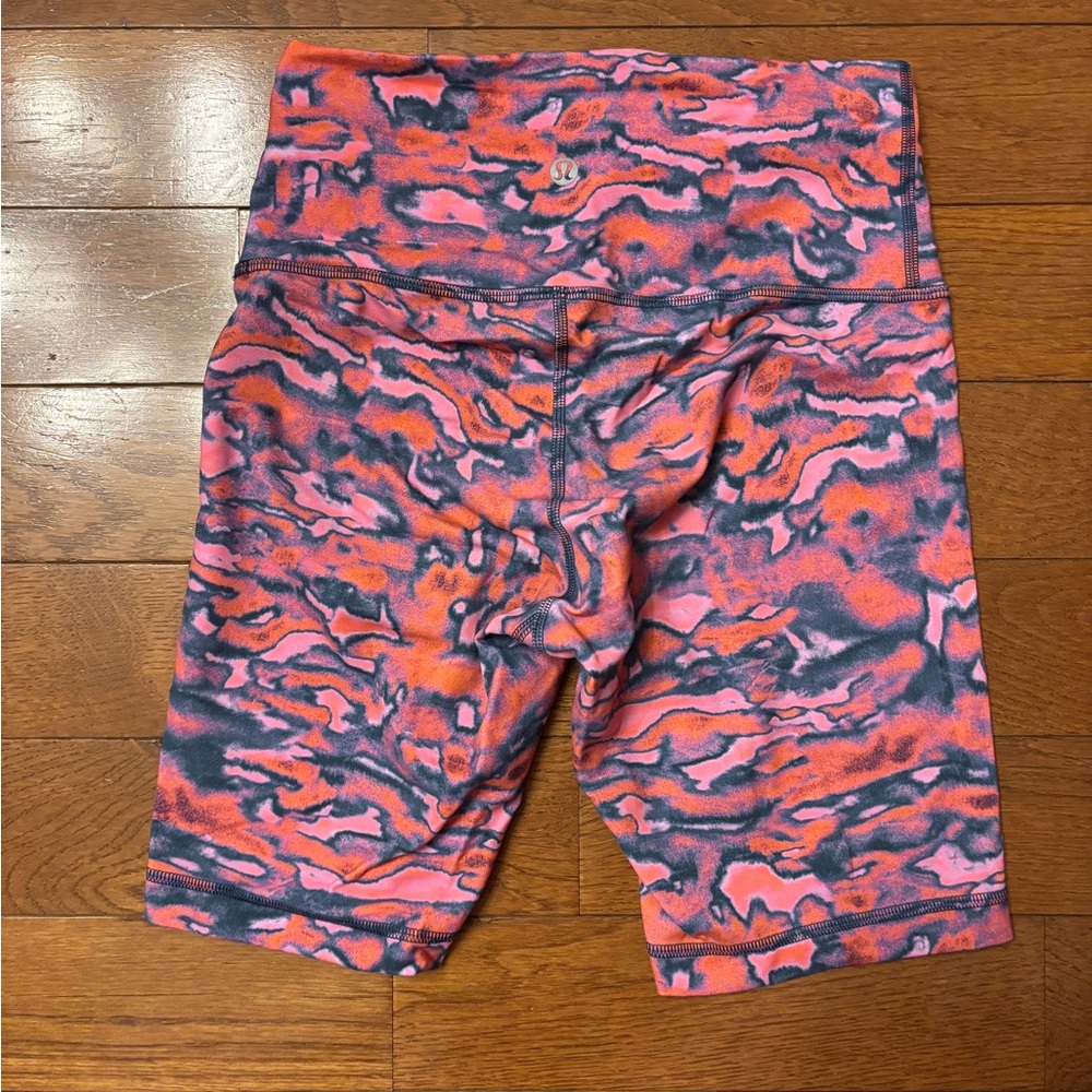 Lululemon Pink and Orange Patterned Biker Shorts